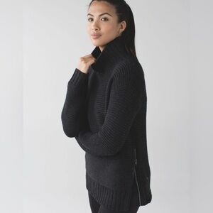 Lululemon Karma Kurmasana Sweater in Heathered Black Merino Wool S